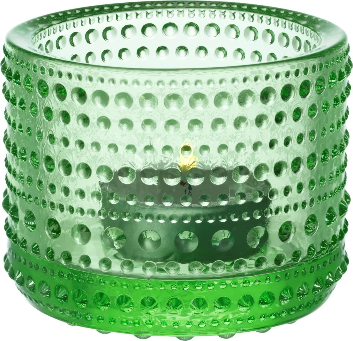 Groene glazen kaarsenhouder met textuur uit de Iittala Kastehelmi collectie