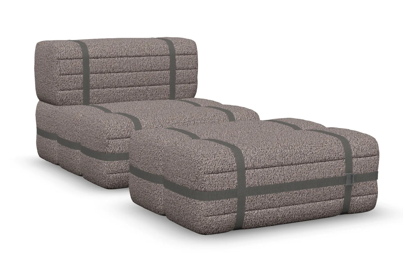 Moooi Haybale Lounge Chair met voetenbank - Boucle Smoke / Light Grey