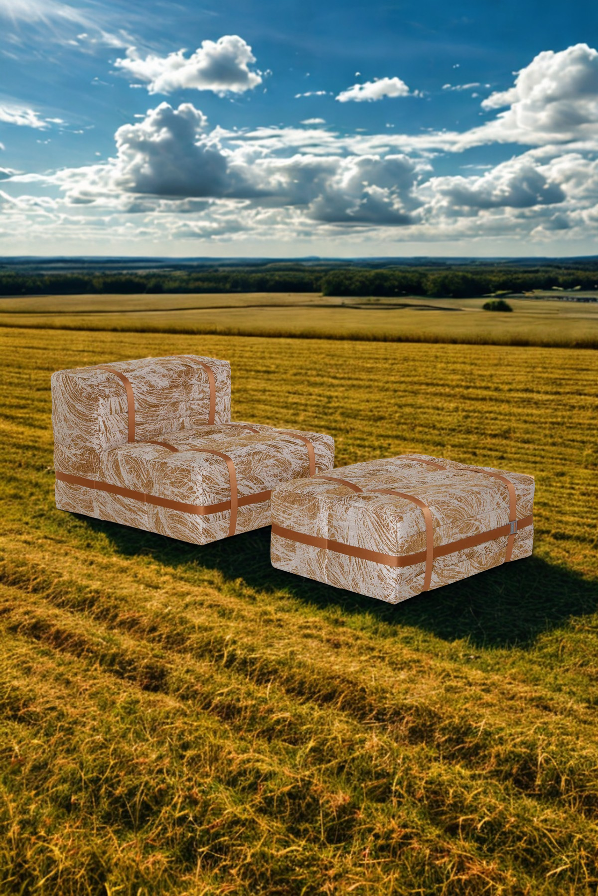Haybale Lounge Chair met voetenbank