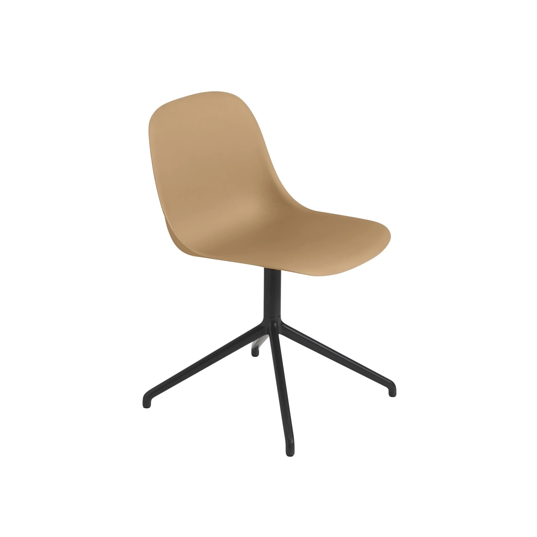 Tan fiber chair with swivel base and black tripod design for modern interiors