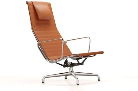 vitra Aluminium Chair EA 124 - leder - cognac leder - verchroomd onderstel