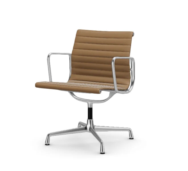vitra Eames Aluminium Chair EA 107 - Conference - leder - camel leder - verchroomd onderstel