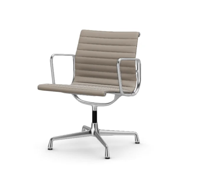 vitra Eames Aluminium Chair EA 107 - Conference - leder - sand leder - verchroomd onderstel