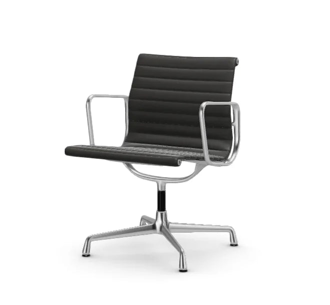 vitra Eames Aluminium Chair EA 108 - Conference - leder - nero leder - verchroomd onderstel
