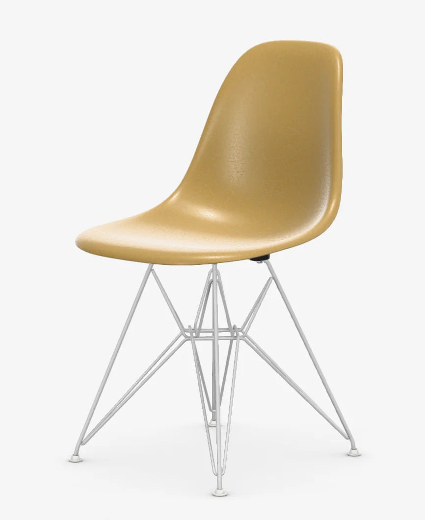 vitra Eames Fiberglass Side chair DSR - wit onderstel - light ochre