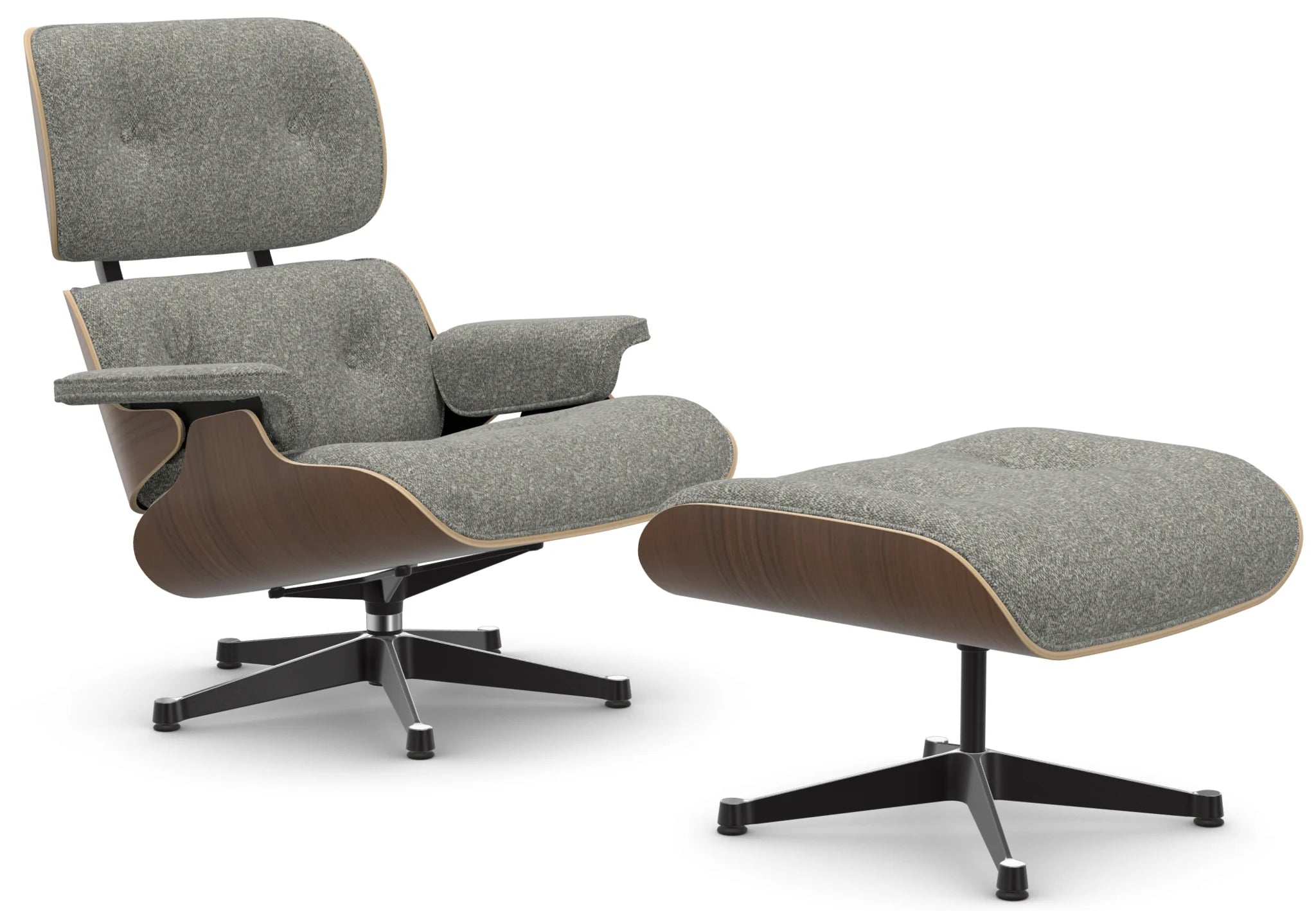 vitra Eames Lounge Chair & Ottoman - zwart notenhout / Nubia - zwart notenhout & Nubia sierra grey