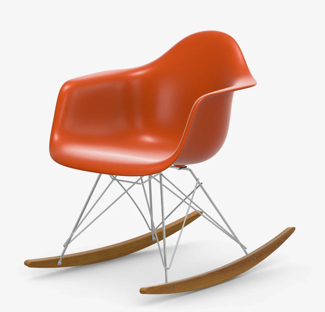 vitra Eames Plastic Armchair RAR RE - wit & esdoorn licht onderstel - Rusty Orange RE