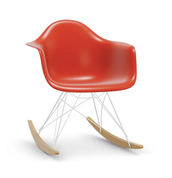 vitra Eames Plastic Armchair RAR RE - wit & esdoorn licht onderstel - poppy red RE