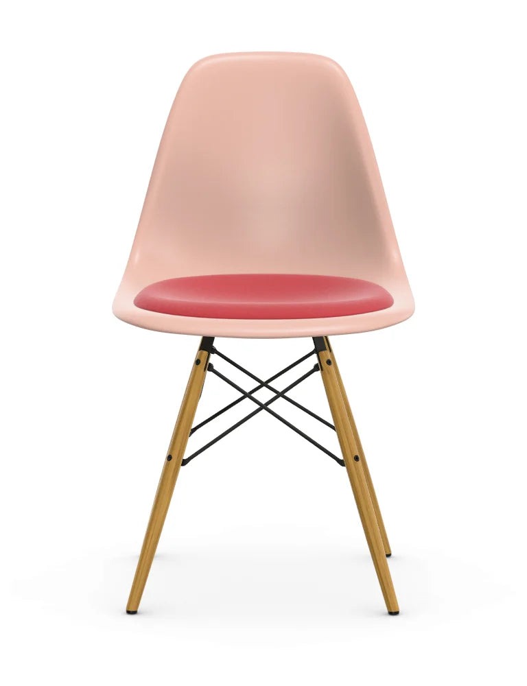 vitra Eames Plastic Chair RE ’teun editie’ - Plastic Side Chair RE DSW essenhout honing & poppy red & pale rose