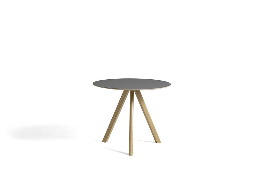 Hay Design tafel CPH 20 - Ø 90 cm. - lacquered solid oak frame - top grey linoleum