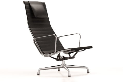 vitra Aluminium Chair EA 124 - leder - nero leder - verchroomd onderstel