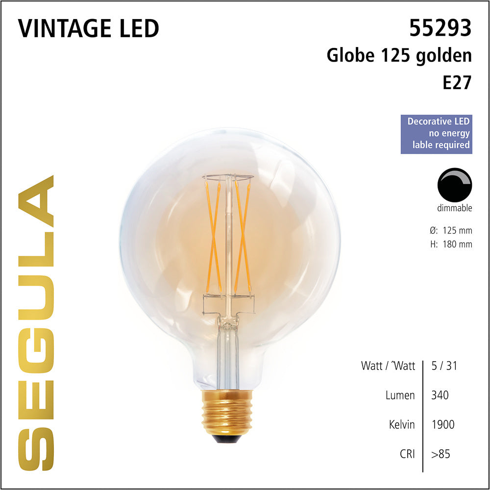 Segula vintage LED Globe Ø 12,5 cm. Gold E27 - 5W - Segula vintage LED Globe 125 Gold - 5W