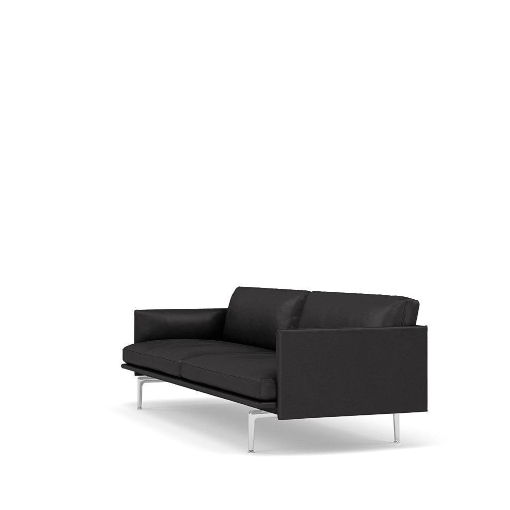 Muuto 3 zits sofa Outline - leder - Refine leder zwart met chroom onderstel