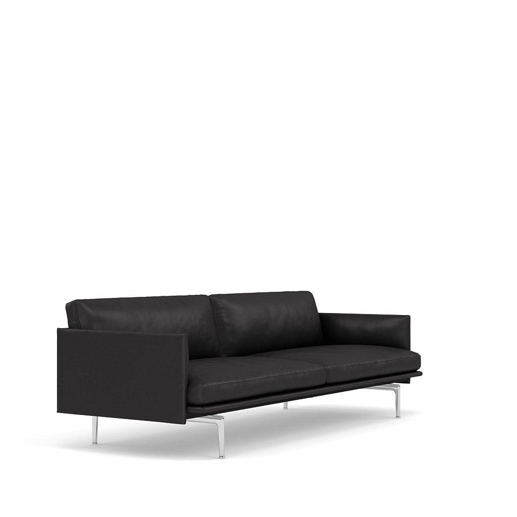 Muuto 3 zits sofa Outline - leder - Refine leder zwart met chroom onderstel