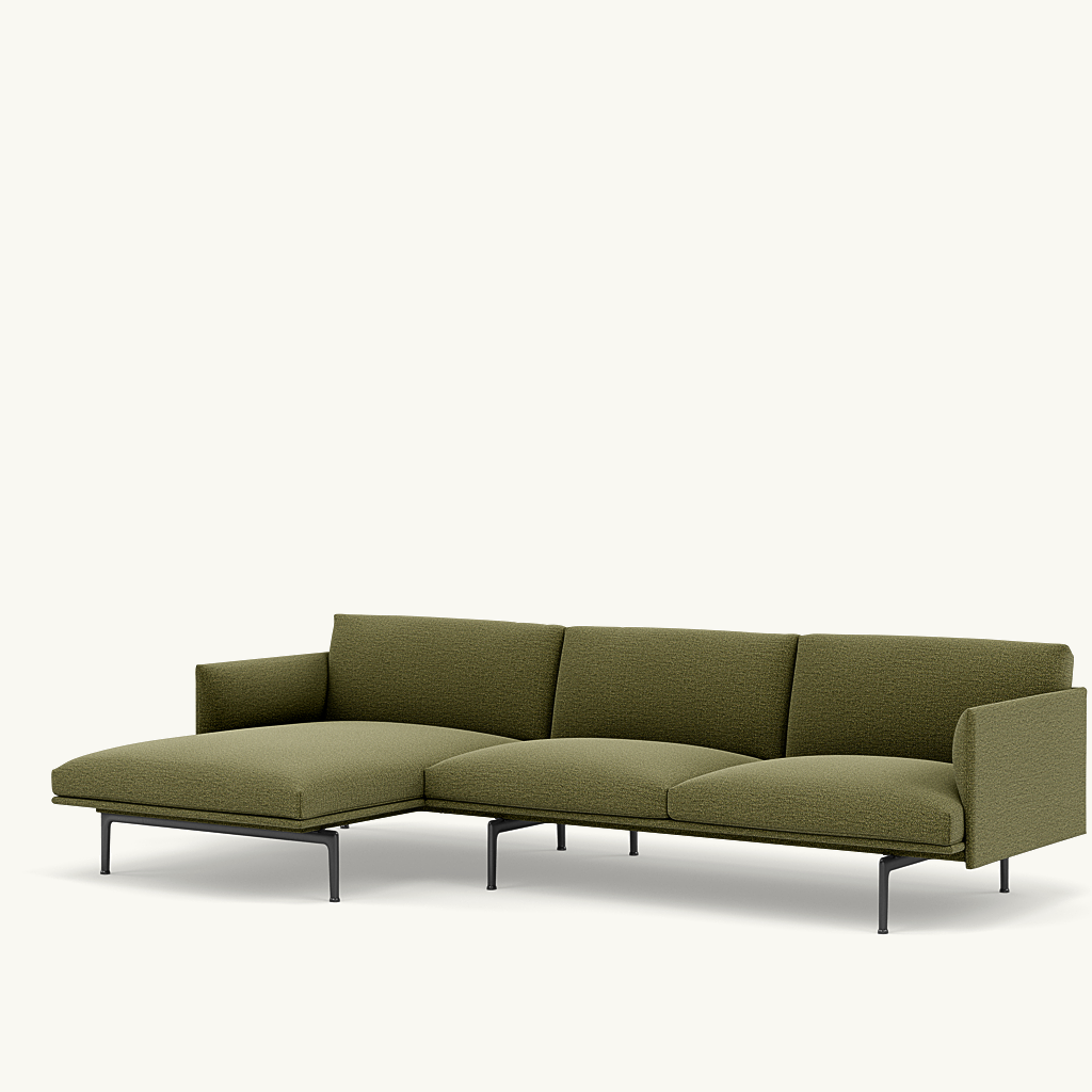 Muuto 3 zits - chaise longue sofa Outline - Ecriture 970 met zwart onderstel