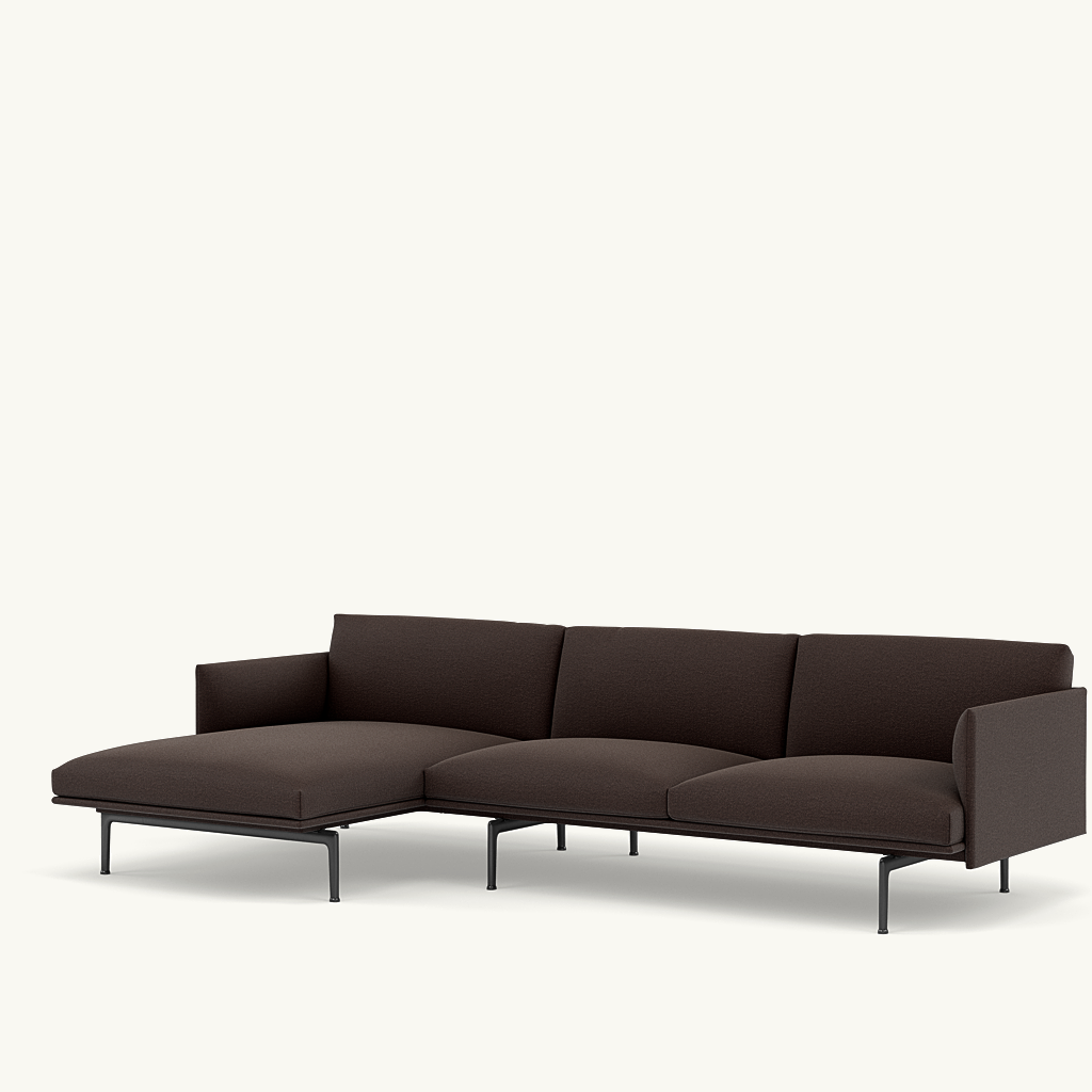 Muuto 3 zits - chaise longue sofa Outline - Ecriture 380 met zwart onderstel