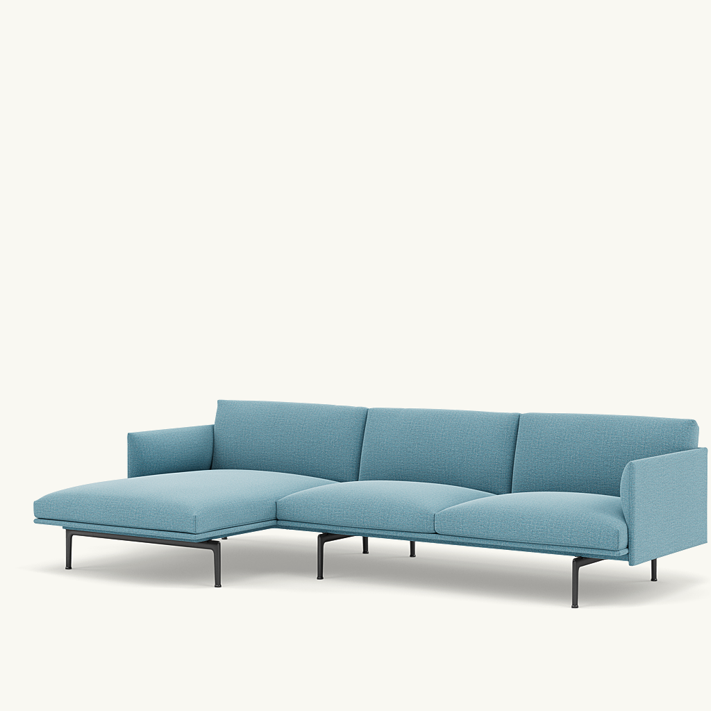 Muuto 3 zits - chaise longue sofa Outline - Ecriture 760 met zwart onderstel