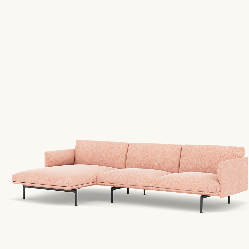 Muuto 3 zits - chaise longue sofa Outline - Ecriture 640 met zwart onderstel