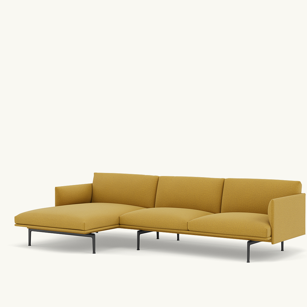 Muuto 3 zits - chaise longue sofa Outline - Ecriture 470 met zwart onderstel