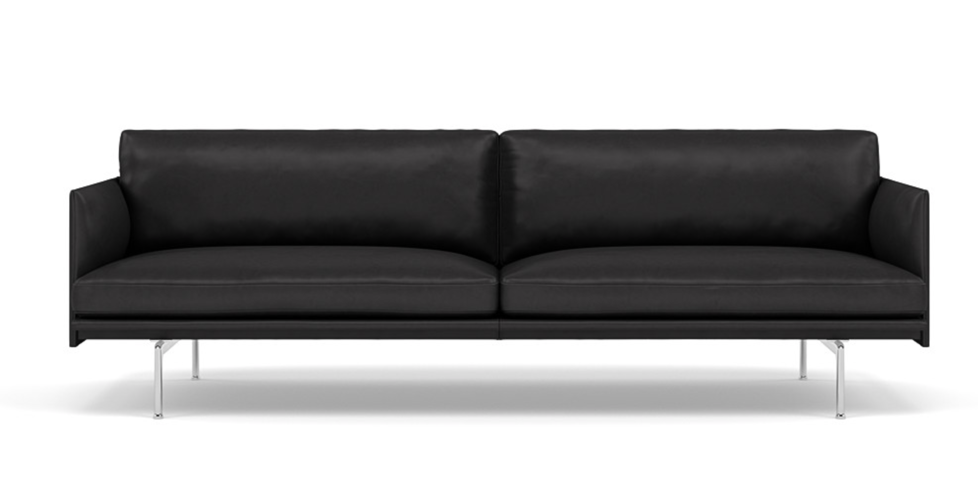 Muuto 3 zits sofa Outline - leder - Refine leder zwart met chroom onderstel