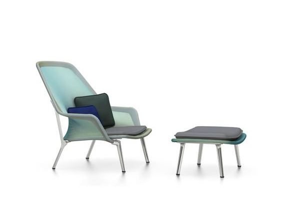 vitra fauteuil Slow Chair & ottoman - blauw - groen