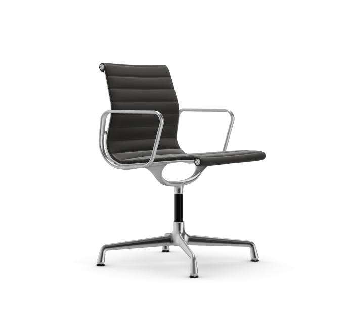 vitra Eames Aluminium Chair EA 104 - Dine - leder - nero leder - verchroomd onderstel