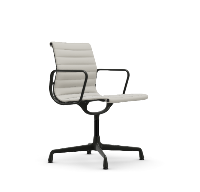 vitra Eames Aluminium Chair EA 104 - Dine - leder - snow leder - gecoat diepzwart onderstel