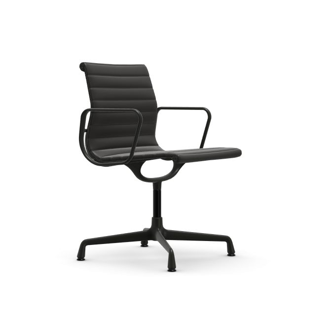 vitra Eames Aluminium Chair EA 104 - Dine - leder - nero leder - gecoat diepzwart onderstel