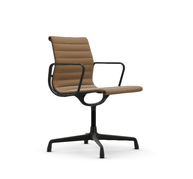 vitra Eames Aluminium Chair EA 104 - Dine - leder - camel leder - gecoat diepzwart onderstel