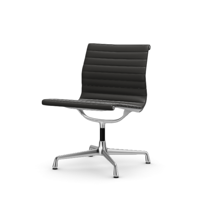 vitra Eames Aluminium Chair EA 105 - Conference - leder - nero leder - verchroomd onderstel