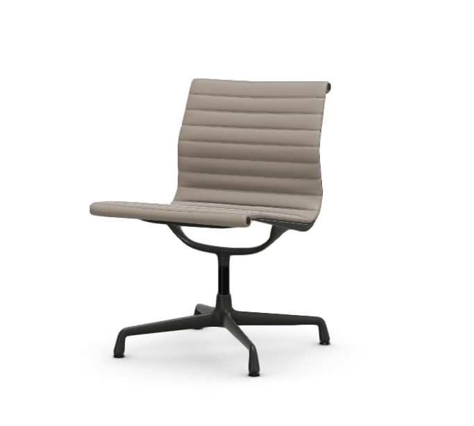 vitra Eames Aluminium Chair EA 105 - Conference - leder - sand leder - gecoat diepzwart onderstel