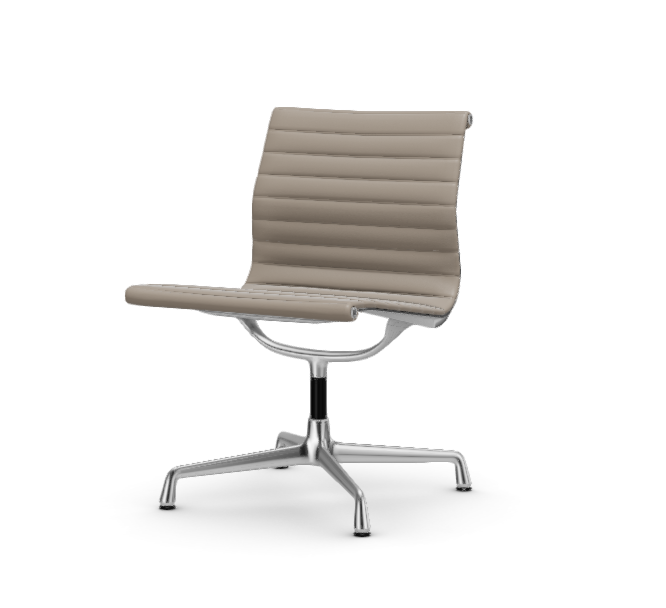 vitra Eames Aluminium Chair EA 105 - Conference - leder - sand leder - verchroomd onderstel