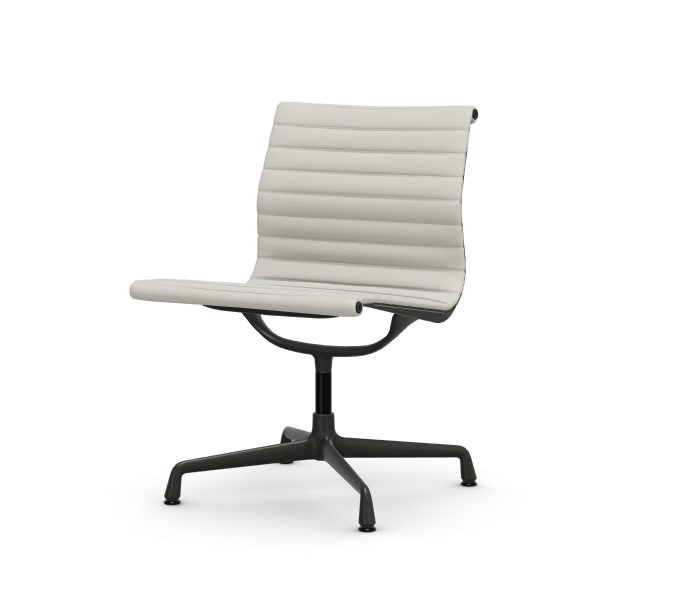 vitra Eames Aluminium Chair EA 105 - Conference - leder - snow leder - gecoat diepzwart onderstel