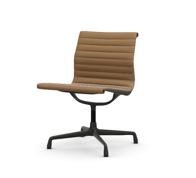 vitra Eames Aluminium Chair EA 105 - Conference - leder - camel leder - gecoat diepzwart onderstel