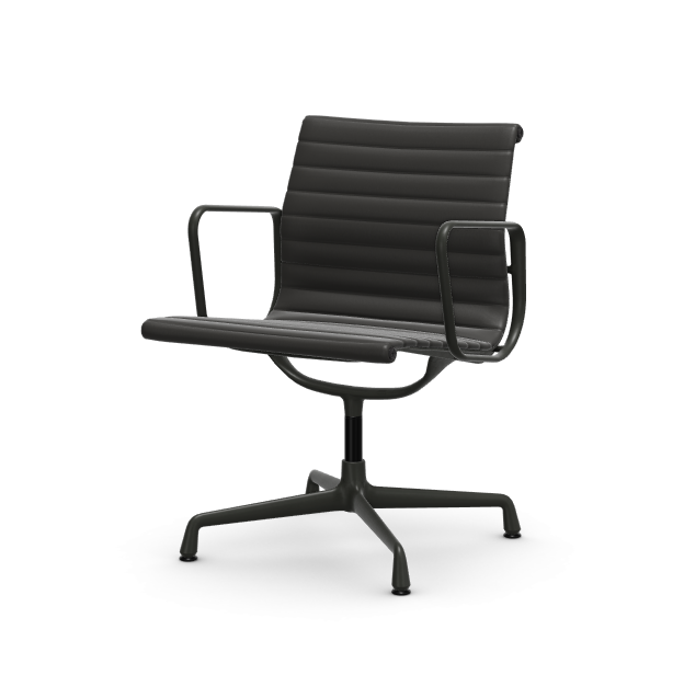 vitra Eames Aluminium Chair EA 108 - Conference - leder - nero leder - gecoat diepzwart onderstel