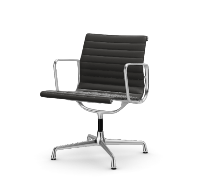 vitra Eames Aluminium Chair EA 108 - Conference - leder - nero leder - verchroomd onderstel