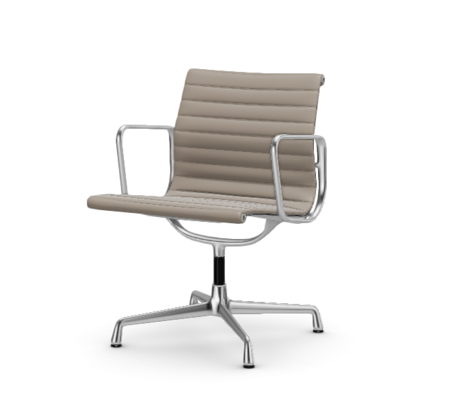 vitra Eames Aluminium Chair EA 108 - Conference - leder - sand leder - verchroomd onderstel