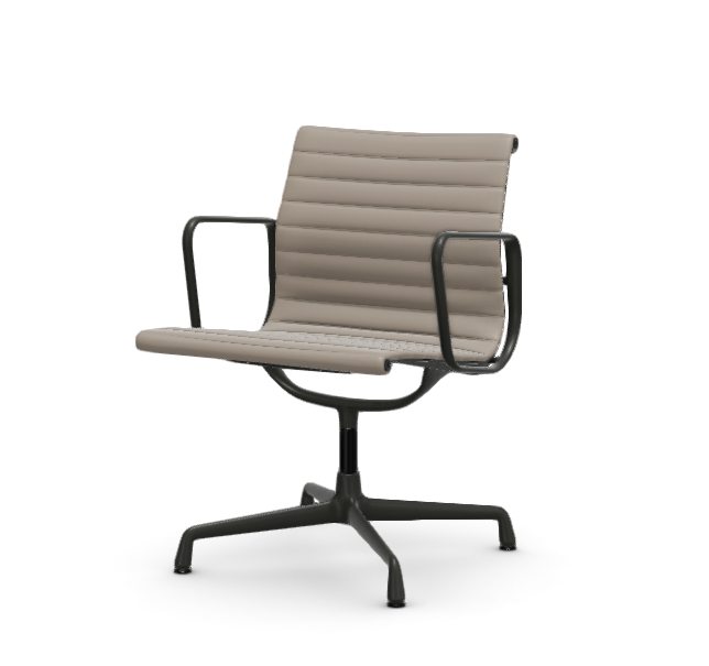 vitra Eames Aluminium Chair EA 108 - Conference - leder - sand leder - gecoat diepzwart onderstel