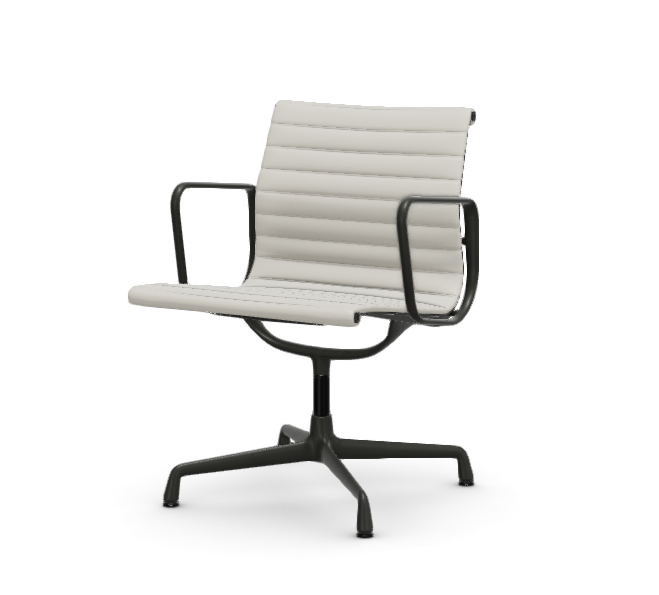 vitra Eames Aluminium Chair EA 108 - Conference - leder - snow leder - gecoat diepzwart onderstel