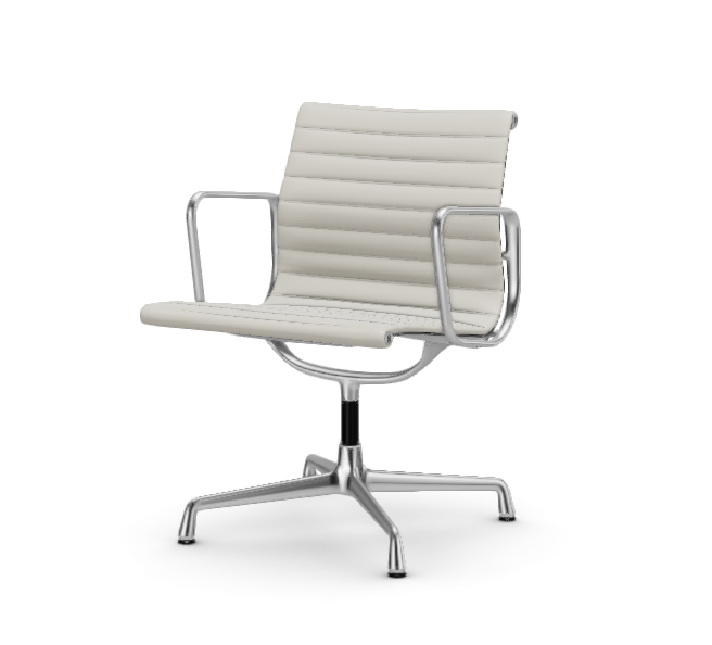 vitra Eames Aluminium Chair EA 108 - Conference - leder - snow leder - verchroomd onderstel