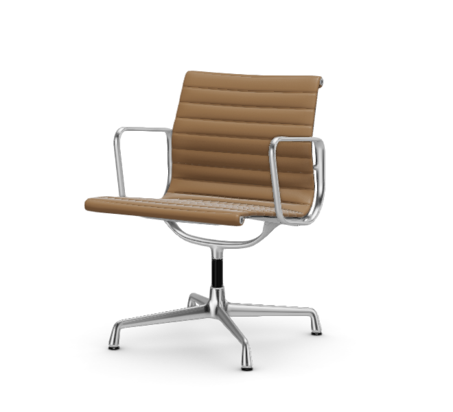 vitra Eames Aluminium Chair EA 108 - Conference - leder - camel leder - verchroomd onderstel