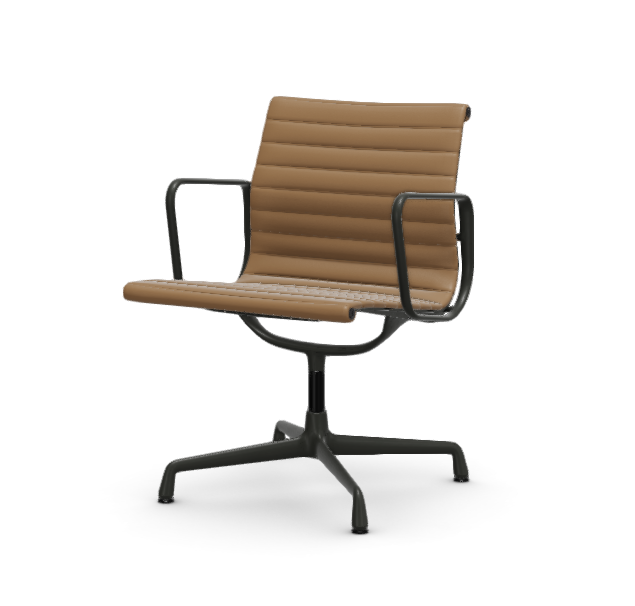 vitra Eames Aluminium Chair EA 108 - Conference - leder - camel leder - gecoat diepzwart onderstel