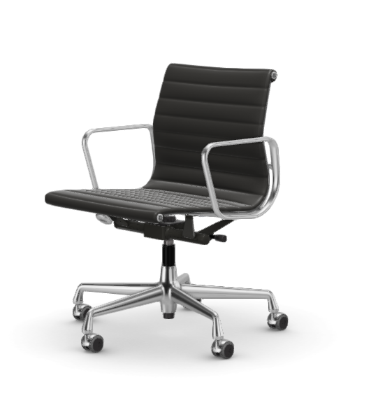 vitra Eames Aluminium Chair EA 118 - Work - leder - nero leder - verchroomd onderstel