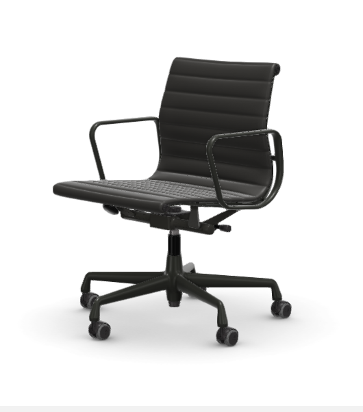 vitra Eames Aluminium Chair EA 118 - Work - leder - nero leder - gecoat diepzwart onderstel