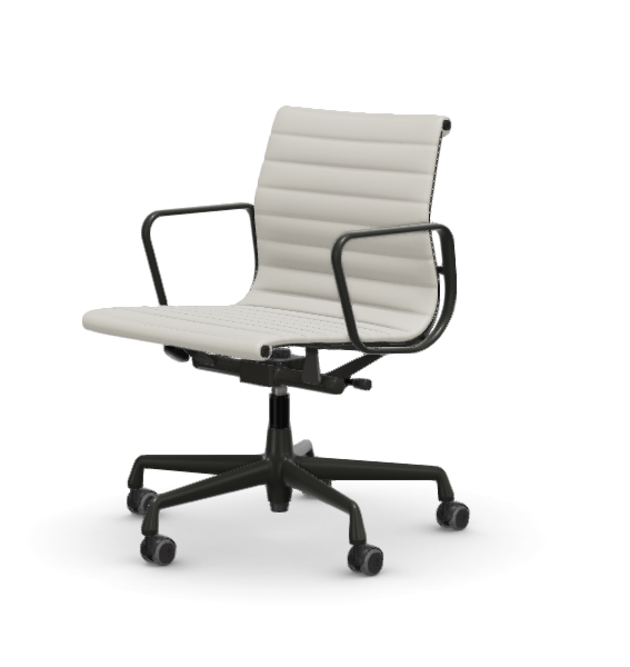 vitra Eames Aluminium Chair EA 118 - Work - leder - snow leder - gecoat diepzwart onderstel