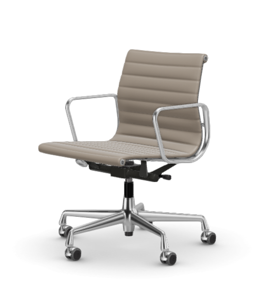 vitra Eames Aluminium Chair EA 118 - Work - leder - sand leder - verchroomd onderstel