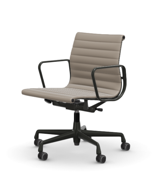 vitra Eames Aluminium Chair EA 118 - Work - leder - sand leder - gecoat diepzwart onderstel