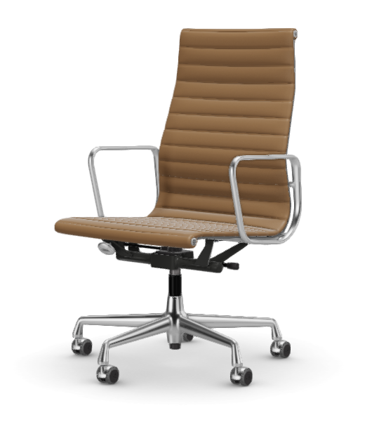 vitra Eames Aluminium Chair EA 119 - Work - leder - camel leder - verchroomd onderstel