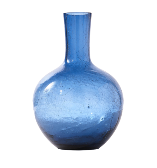 pols potten vaas Ball Body - glas crackled - blauw L